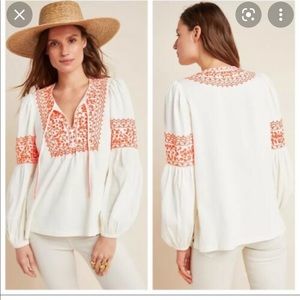 Maeve pink and white embroidered top
